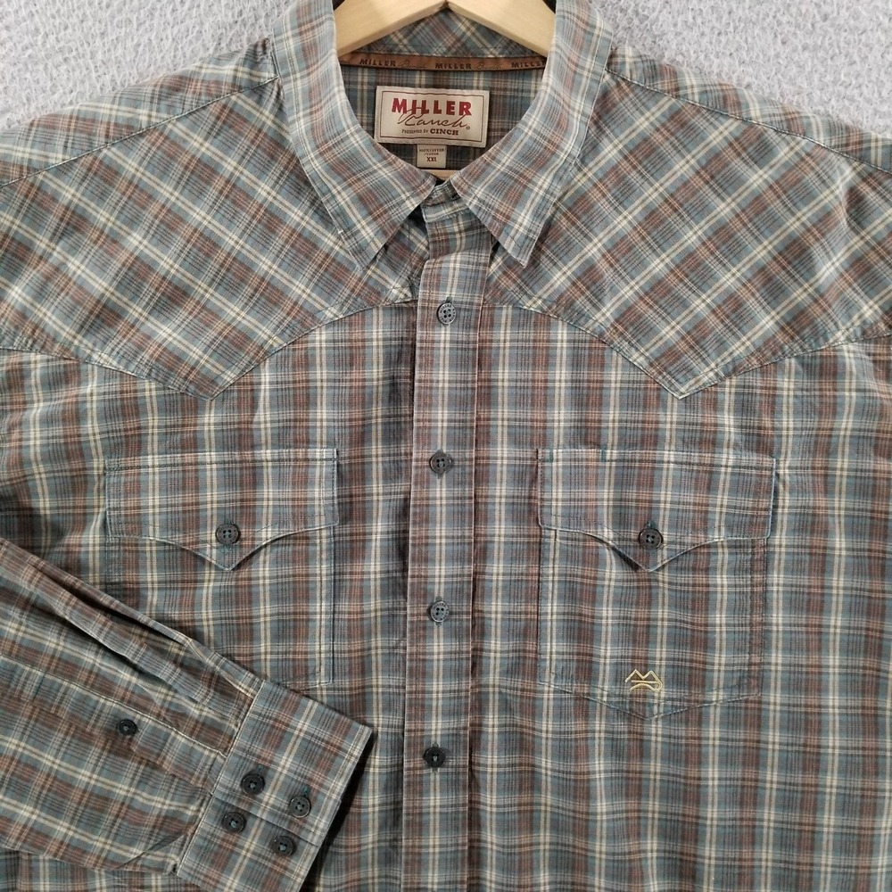 Cinch Miller Ranch Shirt Mens 2XL Plaid Western Cowboy Rodeo Dress Button Church